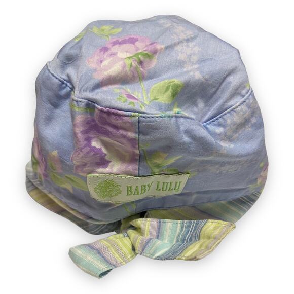 Baby Lulu Oleander Blue Lavender Green Floral Stripe Hat - Picture 2 of 4